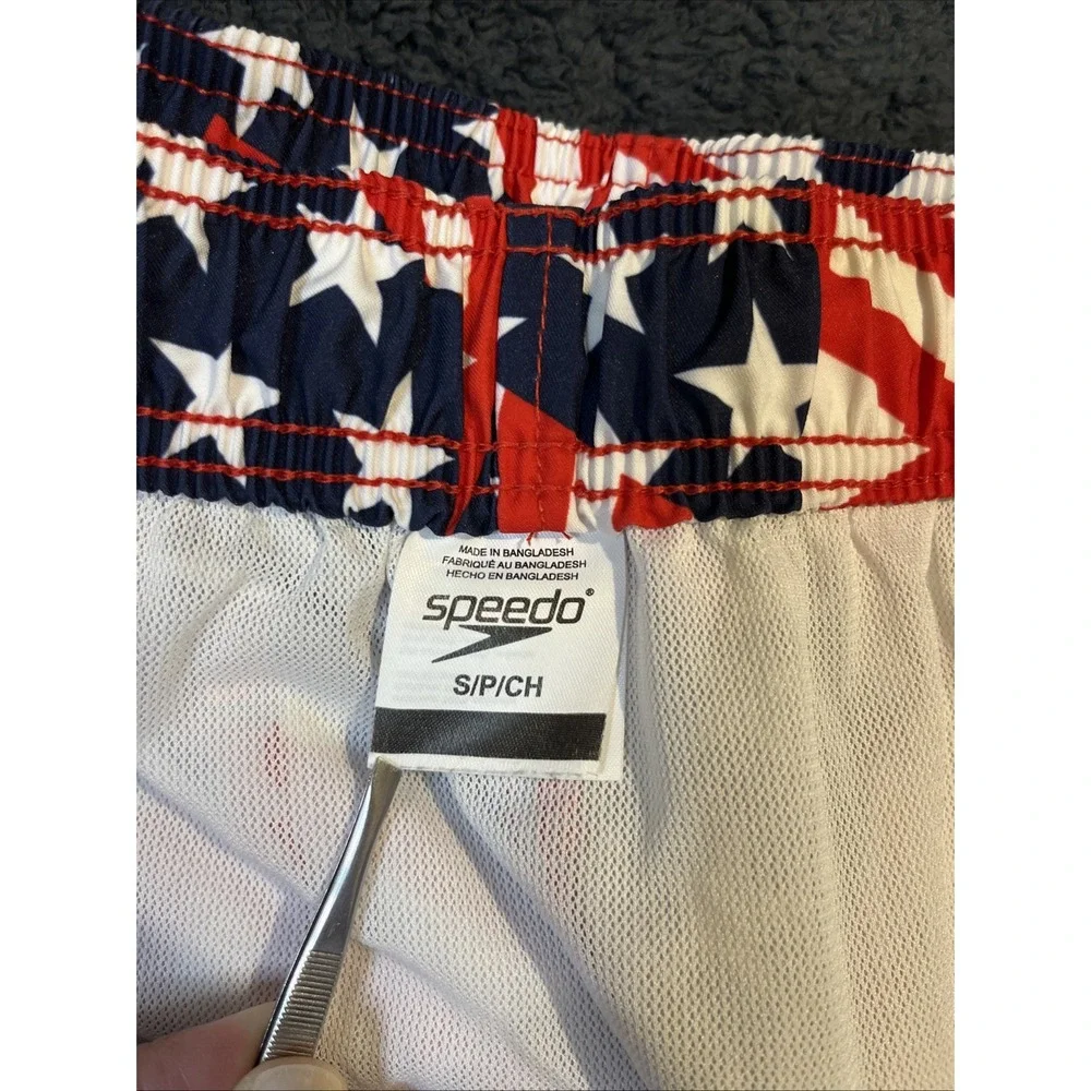 Speedo Swim Trunks Shorts men's Small Stars Stripes mesh lined Americana USA